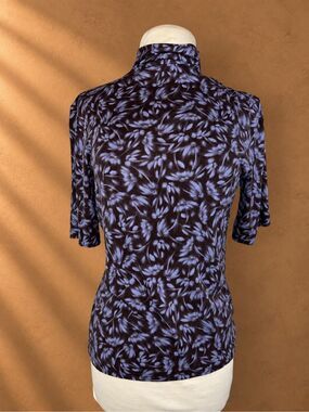 Madewell M Floral Mockneck Short Sleeve Stretch Knit Top Purple Brown
